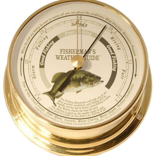 Weather Scientific The Downeaster Fishing Barometer- "Freshwater Series", 3063 Downeaster brass case white face with bass
