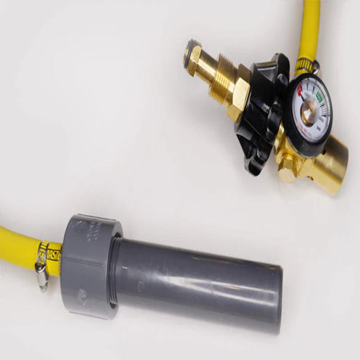 Gas regulator with hoses on a white background