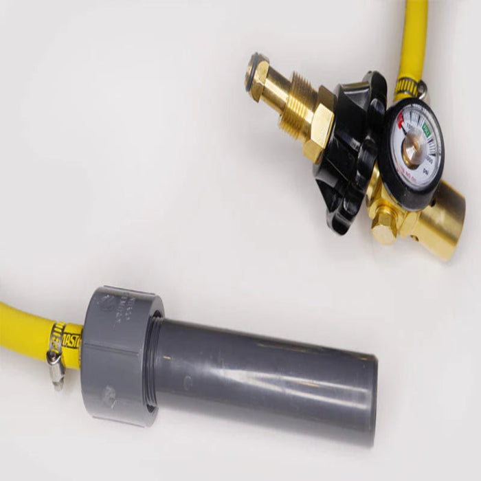 Gas regulator with hoses on a white background