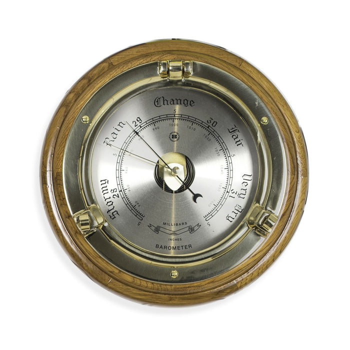 Weather Scientific Bey-Berk Lacquered Brass Porthole Barometer on Oak Wood SB408 Bey-Berk 