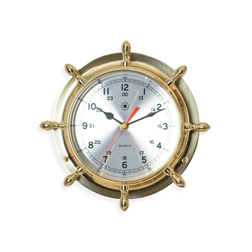 Bey-Berk Lacquered Brass Porthole Quartz Clock with Beveled Glass