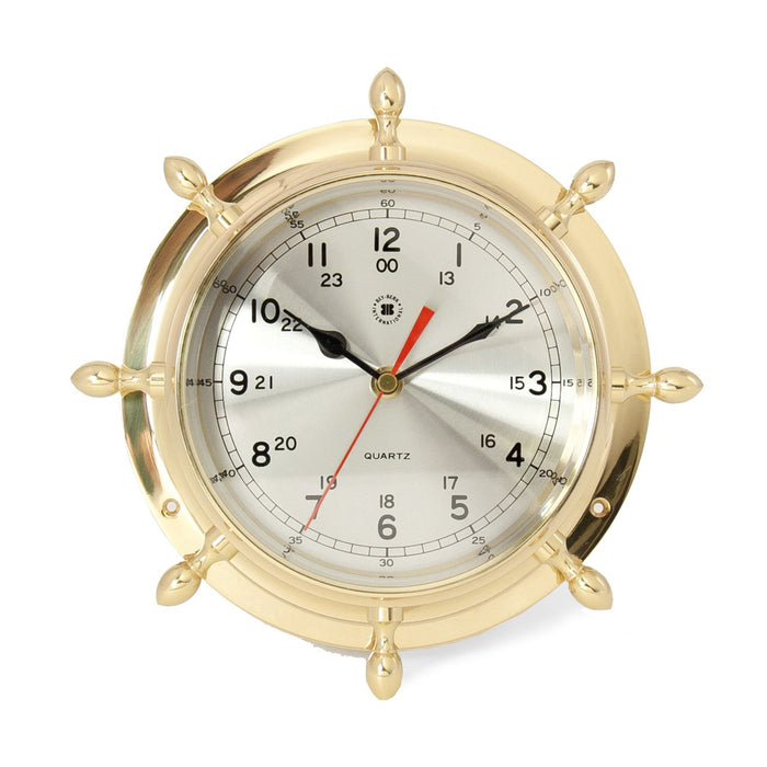 18″ Solid Wood Brass Ship Wheel Wall Clock Porthole Nautical Decor