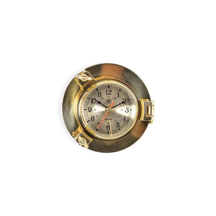 Bey-Berk Lacquered Brass Porthole Quartz Clock with Beveled Glass SQ506