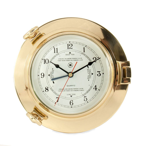 Weather Scientific Bey-Berk Lacquered Brass Porthole Tide & Time Quartz Clock with Beveled Glass SQ511 Bey-Berk 