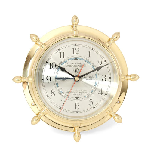 Bey-Berk Lacquered Brass Ship's Wheel Quartz Clock with Beveled