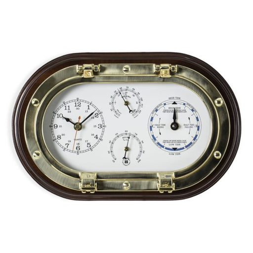 Bey-Berk Lacquered Brass Porthole Quartz Clock with Beveled Glass