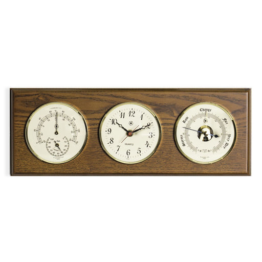 Weather Scientific Bey-Berk Bey-Berk Quartz Clock, Barometer and Thermometer with Hygrometer on Oak Wood with Brass Bezel WS114 Bey-Berk 