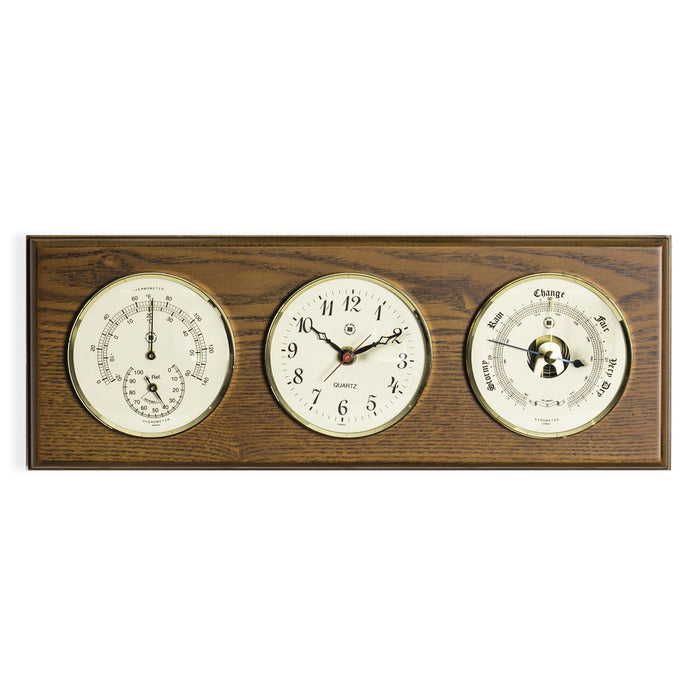 Weather Scientific Bey-Berk Bey-Berk Quartz Clock, Barometer and Thermometer with Hygrometer on Oak Wood with Brass Bezel WS114 Bey-Berk 