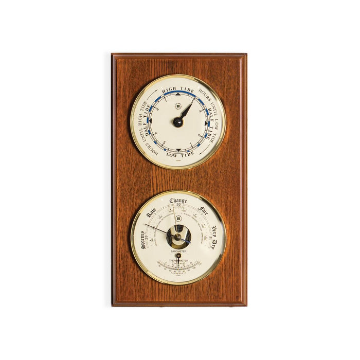 Weather Scientific Bey-Berk Tide Clock and Barometer with Thermometer on Oak Wood with Brass Bezel WS117 Bey-Berk 