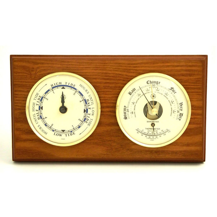 Weather Scientific Bey-Berk Tide Clock and Barometer with Thermometer on Oak Wood with Brass Bezel WS117 Bey-Berk 