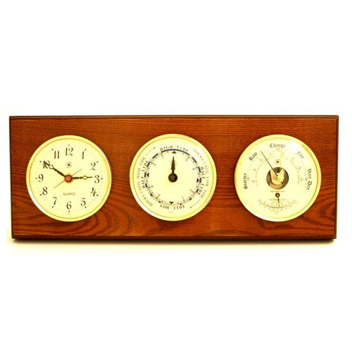 Weather Scientific Bey-Berk Quartz Clock, Tide Clock and Barometer with Thermometer on Oak Wood with Brass Bezel WS118 Bey-Berk 