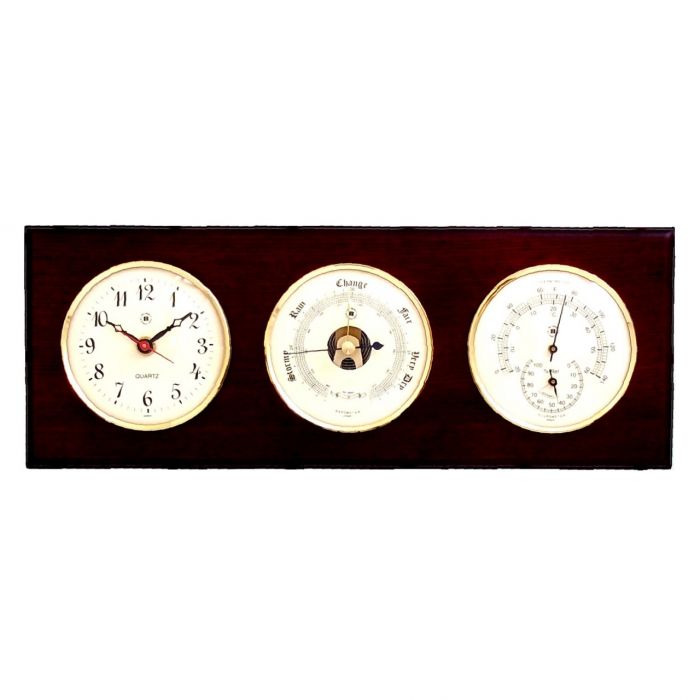 Weather Scientific Bey-Berk Quartz Clock, Barometer and Thermometer with Hygrometer on Mahogany Wood with Brass Bezel WS214 Bey-Berk 