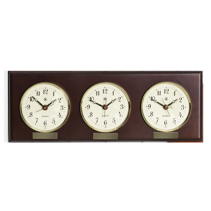 Weather Scientific Bey-Berk Triple Quartz Clock on Mahogany Wood with Brass Bezel WS215 Bey-Berk 