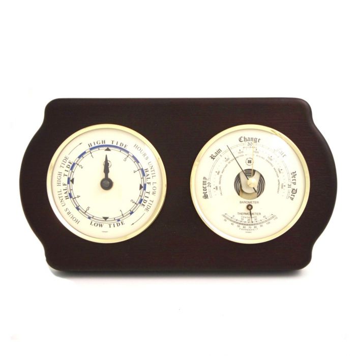 Weather Scientific Bey-Berk Tide Clock and Barometer with Thermometer on Ash Wood with Brass Bezel WS417 Bey-Berk 