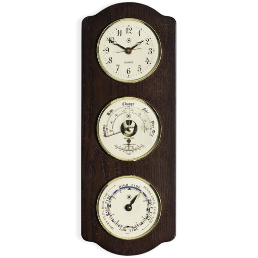 Weather Scientific Bey-Berk Quartz Clock, Tide Clock and Barometer with Thermometer on Ash Wood with Brass Bezel WS418 Bey-Berk 