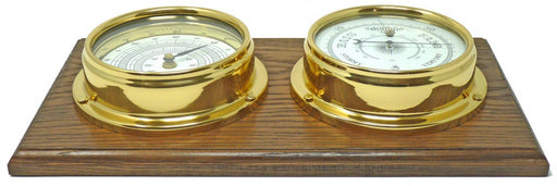 Weather Scientific Tabic Clocks Handmade Solid Brass Thermometer and Barometer Mounted on a Double English Oak Wall Mount Tabic Clocks 