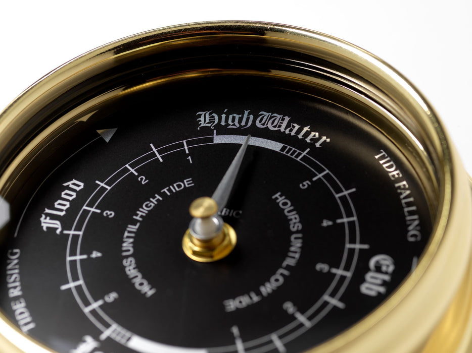 Weather Scientific Tabic Clocks Handmade Prestige Tide Clock in Solid Brass With a Jet Black Dial. Tabic Clocks 