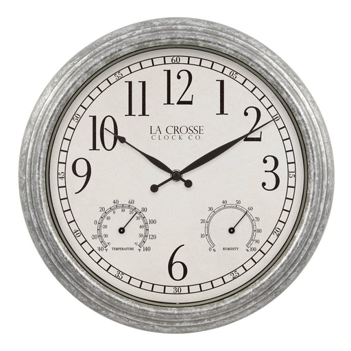 Weather Scientific LaCrosse Technology 433-3236 14 in Silas In/Outdoor Wall Clock w/ Temp and Humidity LaCrosse Technology 