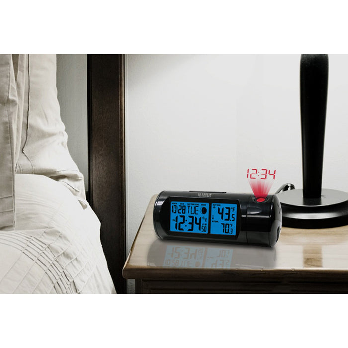 Weather Scientific LaCrosse Technology 616-143V2 Projection Alarm Clock with Indoor/Outdoor Temperature Bedroom Bedside setup 
