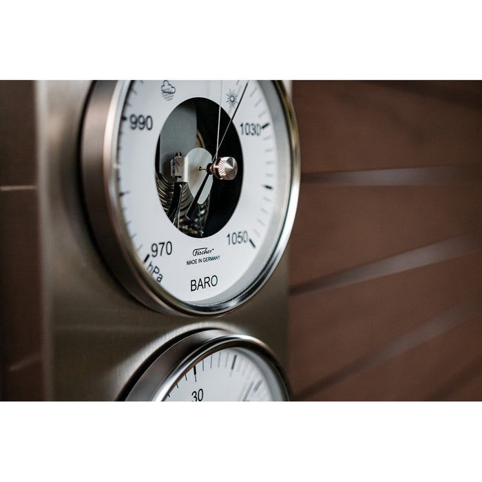 Weather Scientific Fischer 803-01 | Outdoor weather station detailed baro view on wall