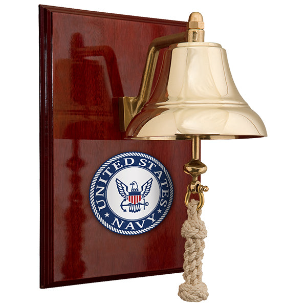 Weather Scientific Weems & Plath U.S. Navy 6" Brass Bell on 9x12" High Gloss Mahogany Plaque - #9 Emblem Weems & Plath 