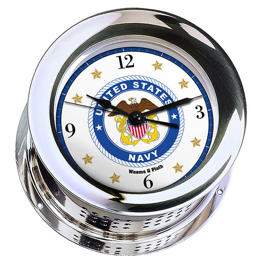Weather Scientific Weems & Plath U.S. Navy Chrome Plated Atlantis Quartz Ship's Bell Clock - #8 Emblem Weems & Plath 