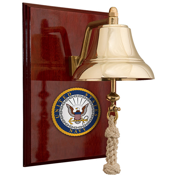 Weather Scientific Weems & Plath U.S. Navy 6" Brass Bell on 9x12" High Gloss Mahogany Plaque - #7 Emblem Weems & Plath 