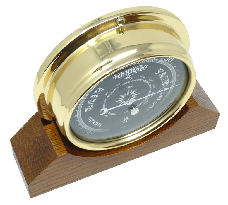 Weather Scientific Tabic Clocks Handmade Prestige Barometer With Jet Black Dial Mounted on an English Dark Oak Mantel/Display Mount Tabic Clocks 