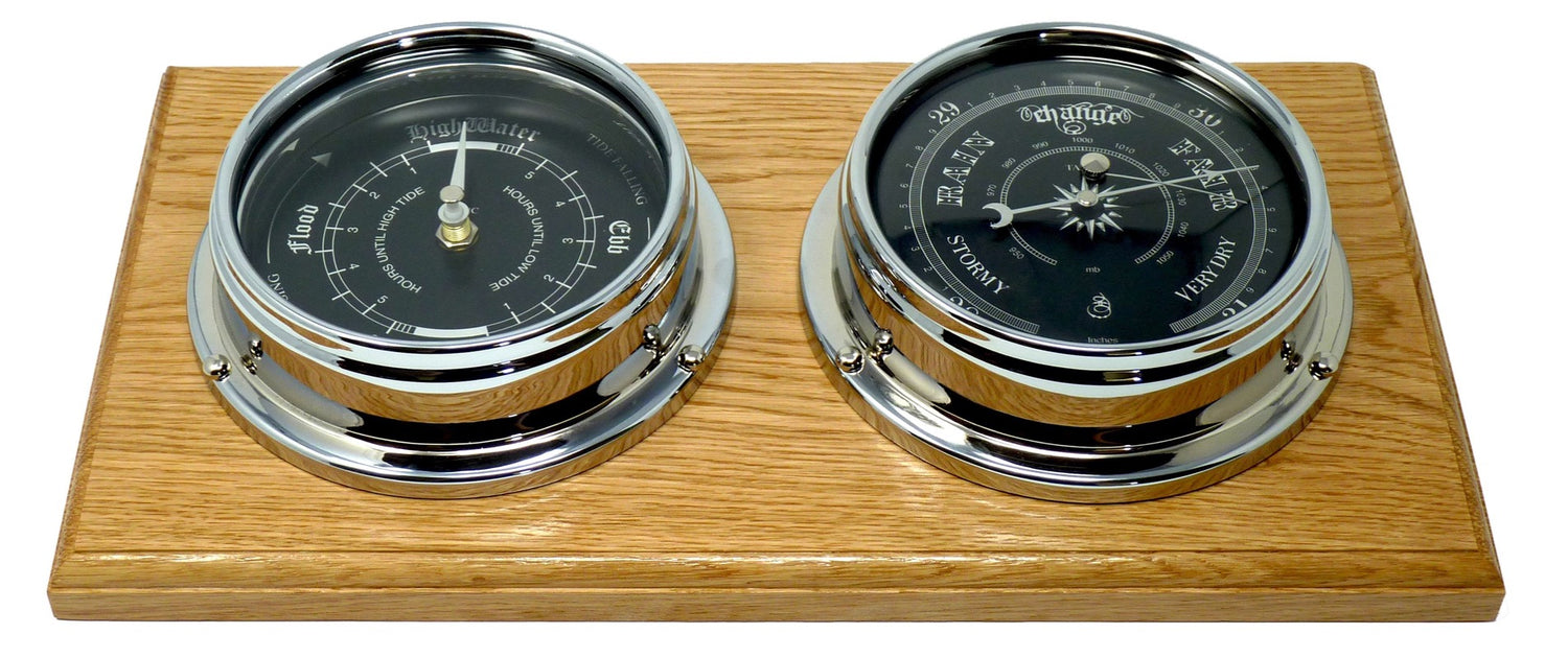 Handmade Prestige Traditional Barometer and Tide Clock in Chrome