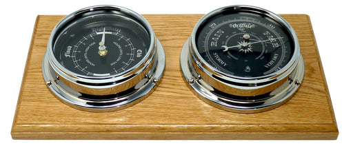 Weather Scientific Tabic Clocks Handmade Prestige Traditional Barometer and Tide Clock in Chrome, Mounted on a Double English Oak Wall Mount Tabic Clocks 