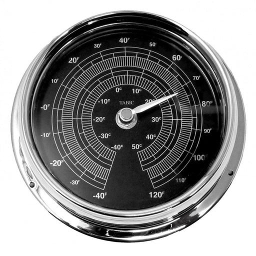 Weather Scientific Tabic Clocks Handmade Prestige Thermometer in Chrome with a Jet Black Dial with a Mirrored Finish Tabic Clocks 