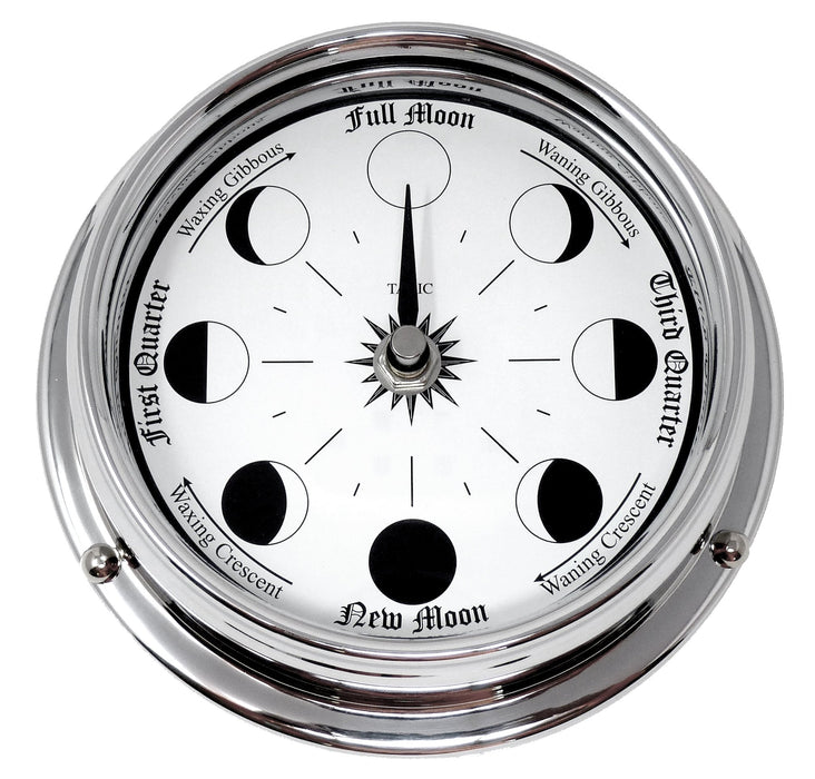 Weather Scientific Tabic Clocks Handmade Moon Phase Clock In Chrome With White Dial C-MN-WHT Tabic Clocks 