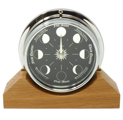 Weather Scientific Tabic Clocks Handmade Prestige Moon Phase Clock in Chrome on an English Oak Mantel/Display Mount  main profile