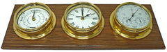 Weather Scientific Tabic Clocks Handmade Brass Tide Clock, Barometer, Roman Clock Mounted on an English Oak Wall Mount Tabic Clocks 